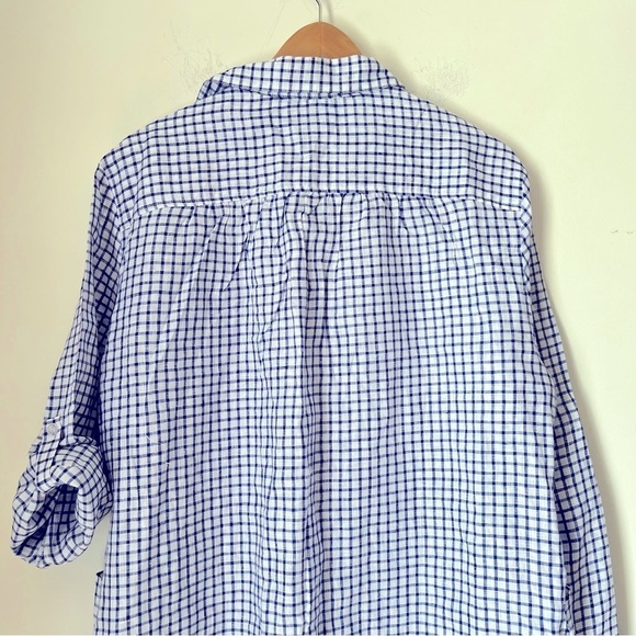The Company Store Linen Blue White Check Tunic Shirt Pocket Dress Coastal L NEW - Picture 12 of 15